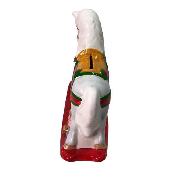 Vtg Holiday Ceramic Rocking Horse Piggy Bank Taiwan Cottagecore Christmas - Picture 6 of 8